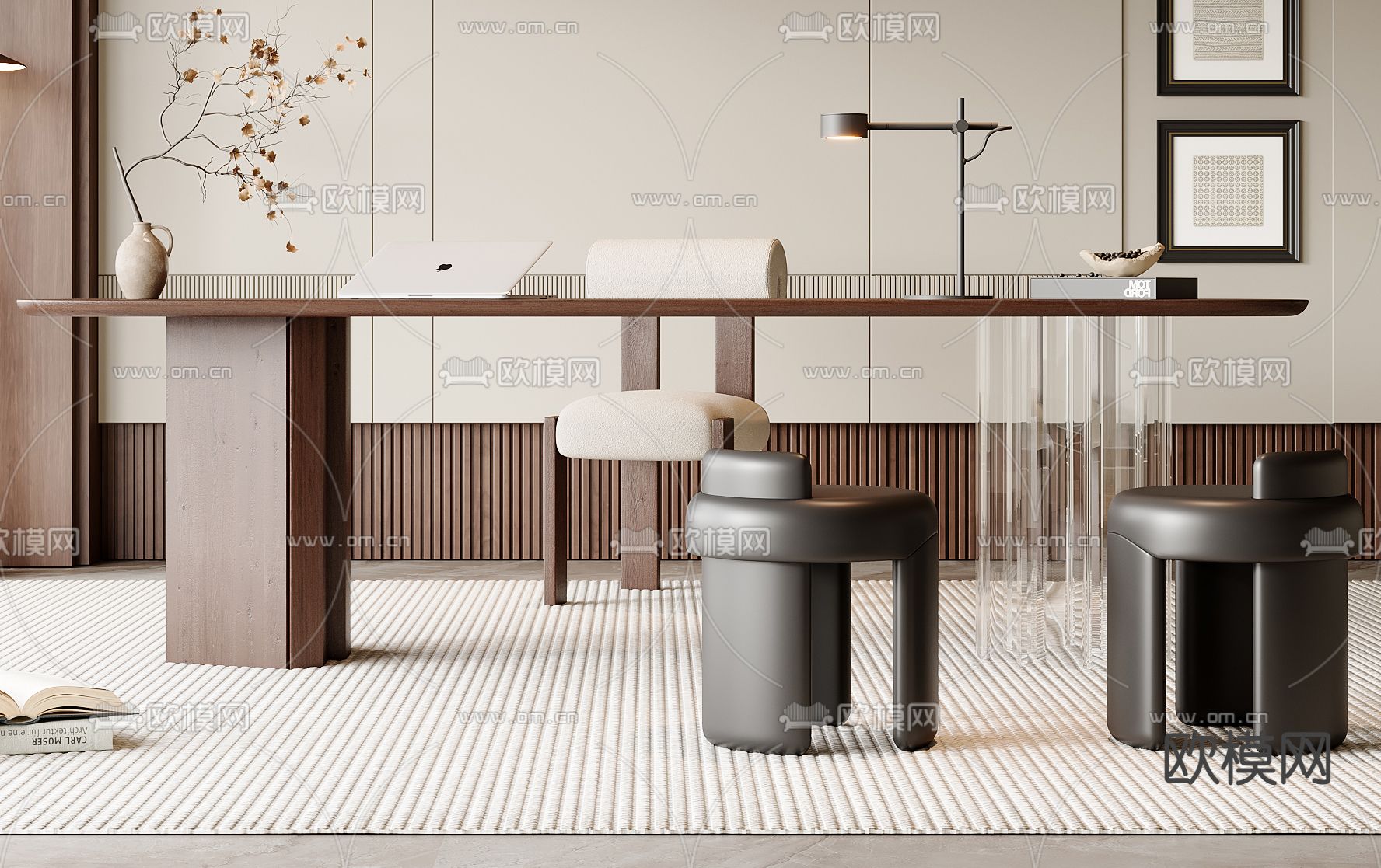 中古风书桌 写字台 电脑桌3d模型下载