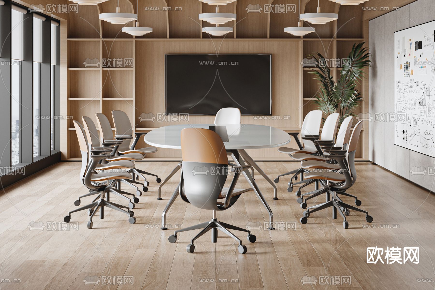 现代会议室3d模型下载（渲染图2）