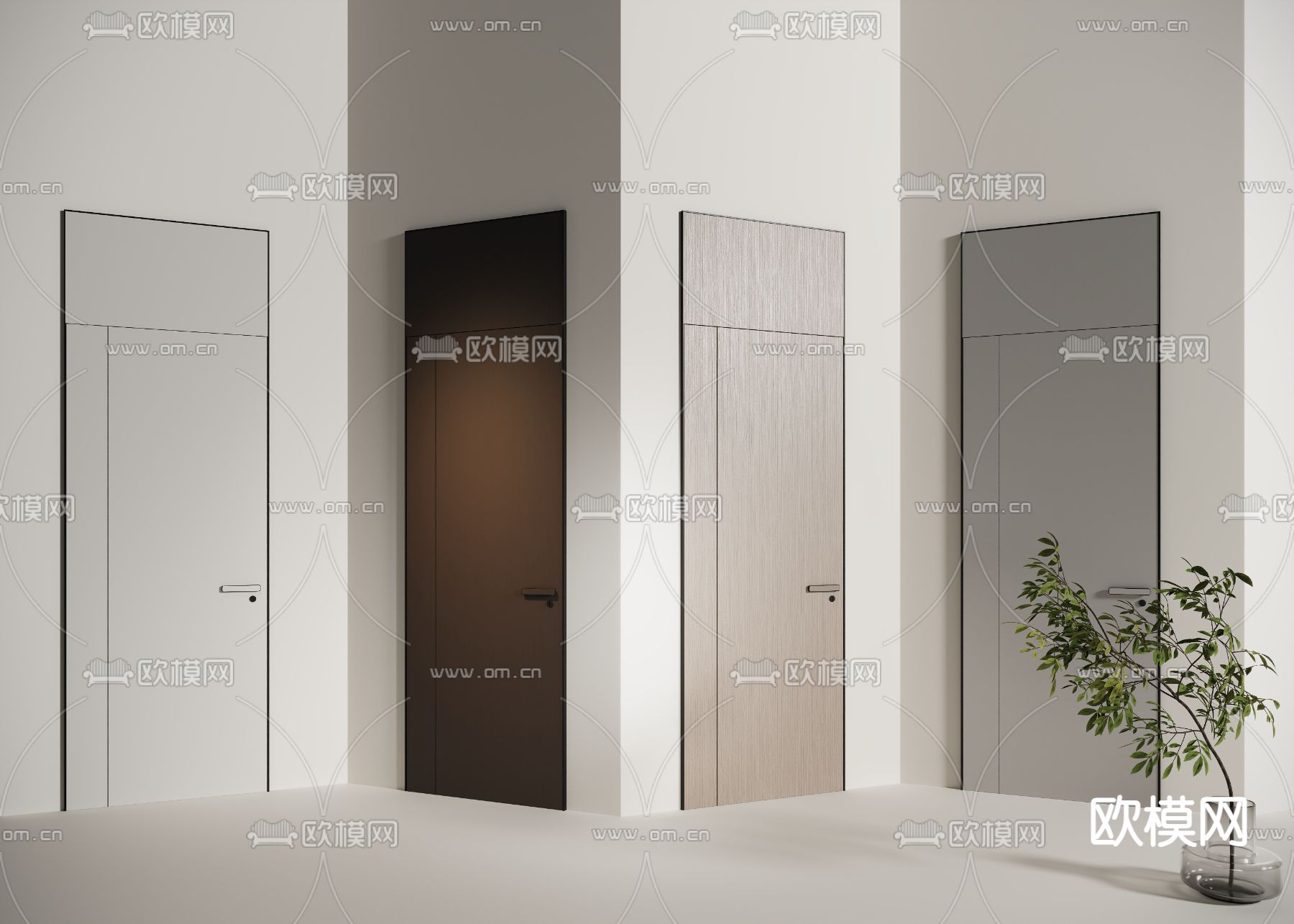 极简房门 套装门 平开门3d模型下载