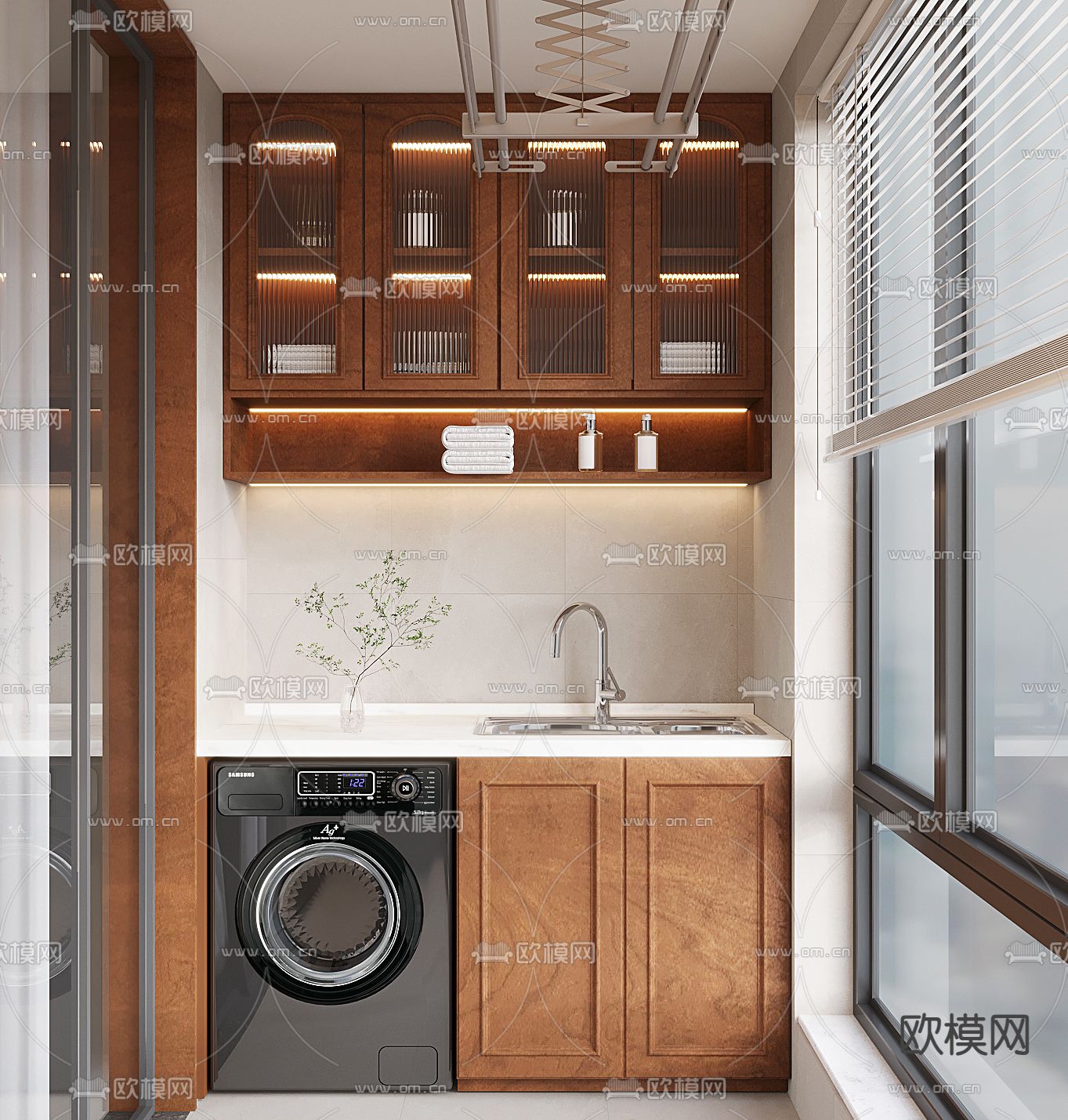 侘寂风阳台柜 洗衣机柜3d模型下载