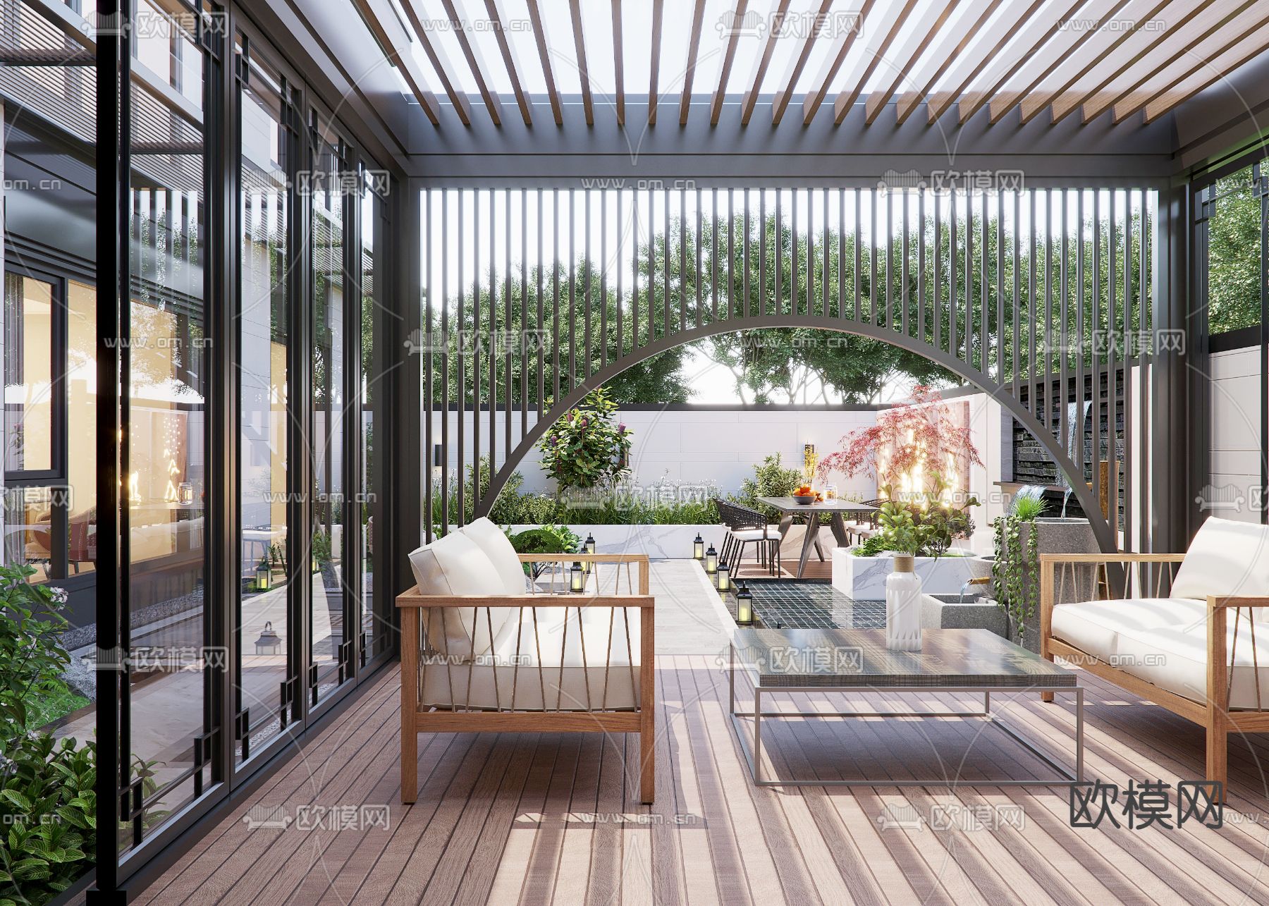 别墅花园 庭院景观3d模型下载（渲染图3）