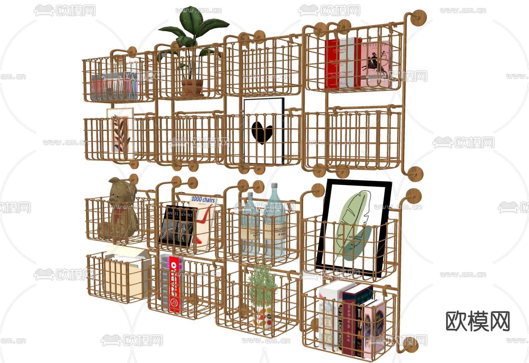 墙壁收纳书架 置物零食架su模型下载（渲染图2）