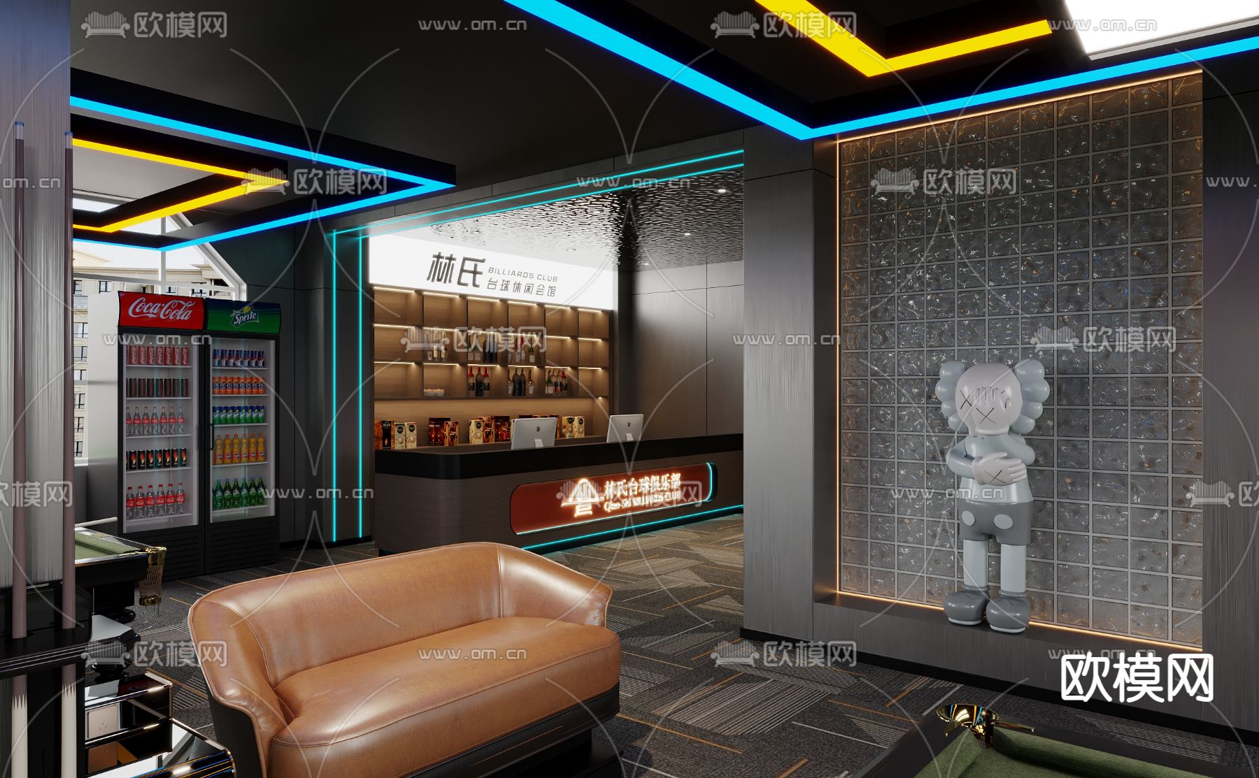 现代台球厅 台球室3d模型下载（渲染图2）