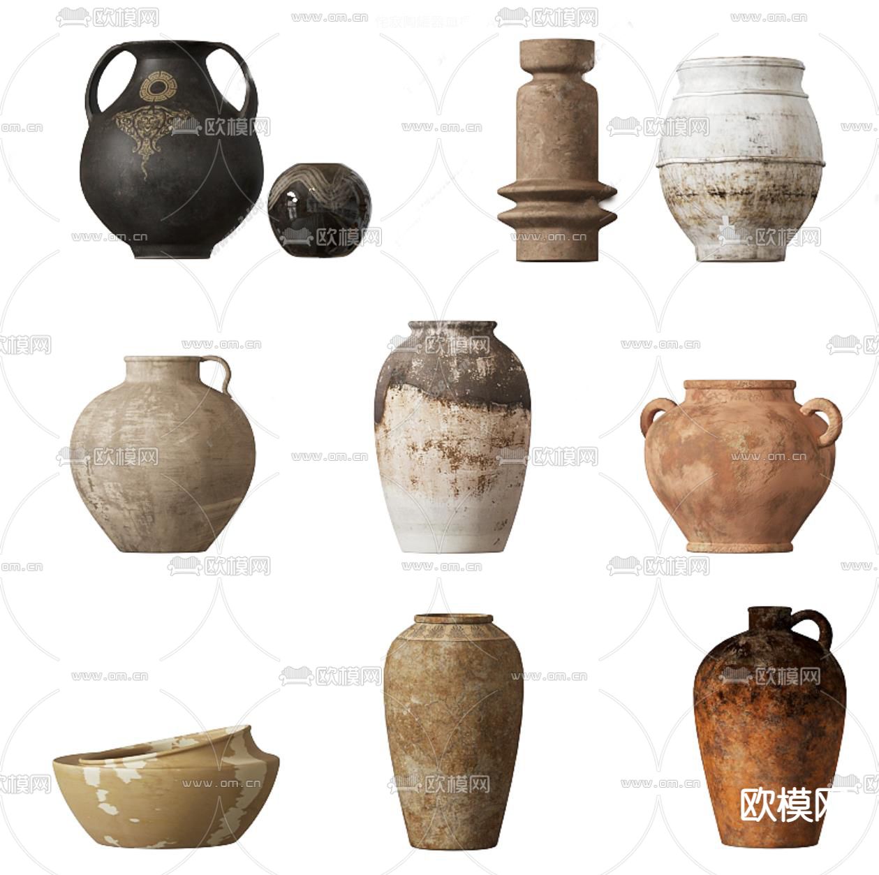 侘寂陶瓷 器皿摆件3d模型下载