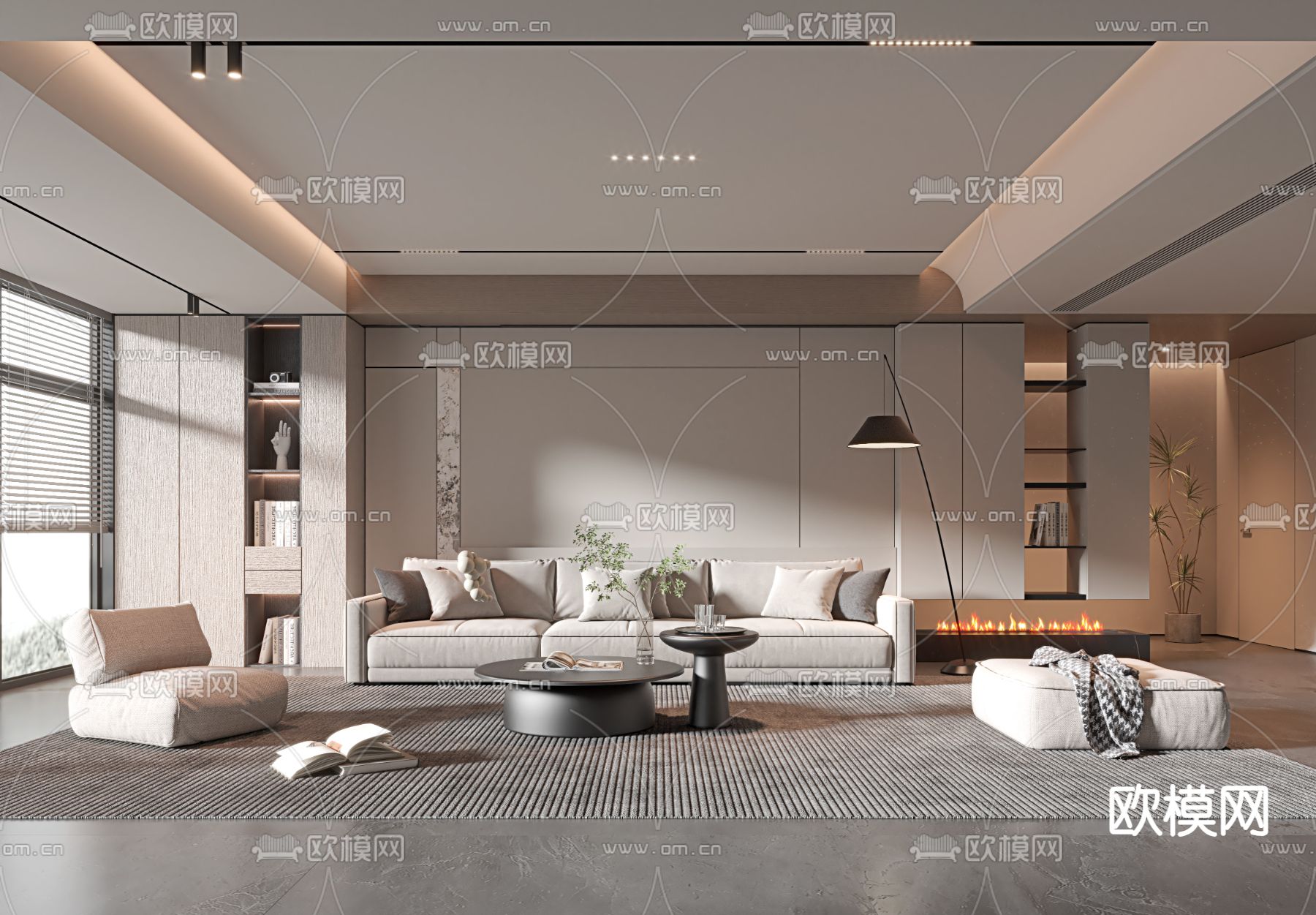 现代客厅3d模型下载