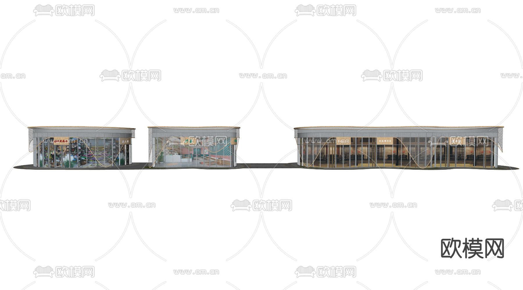 现代曲线商铺su模型下载（渲染图1）