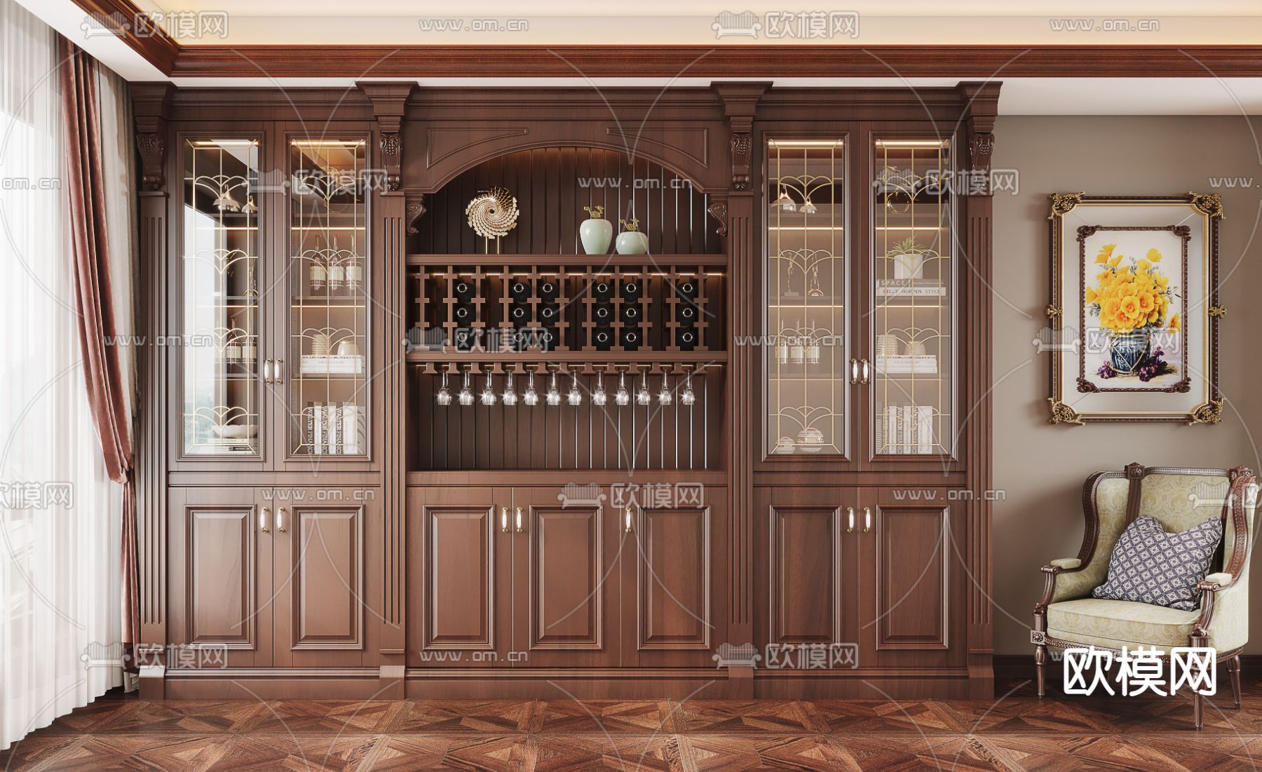 美式酒柜 餐边柜3d模型下载
