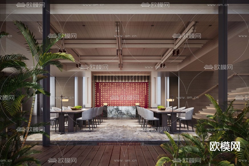 新中式售楼部 洽谈区3d模型下载