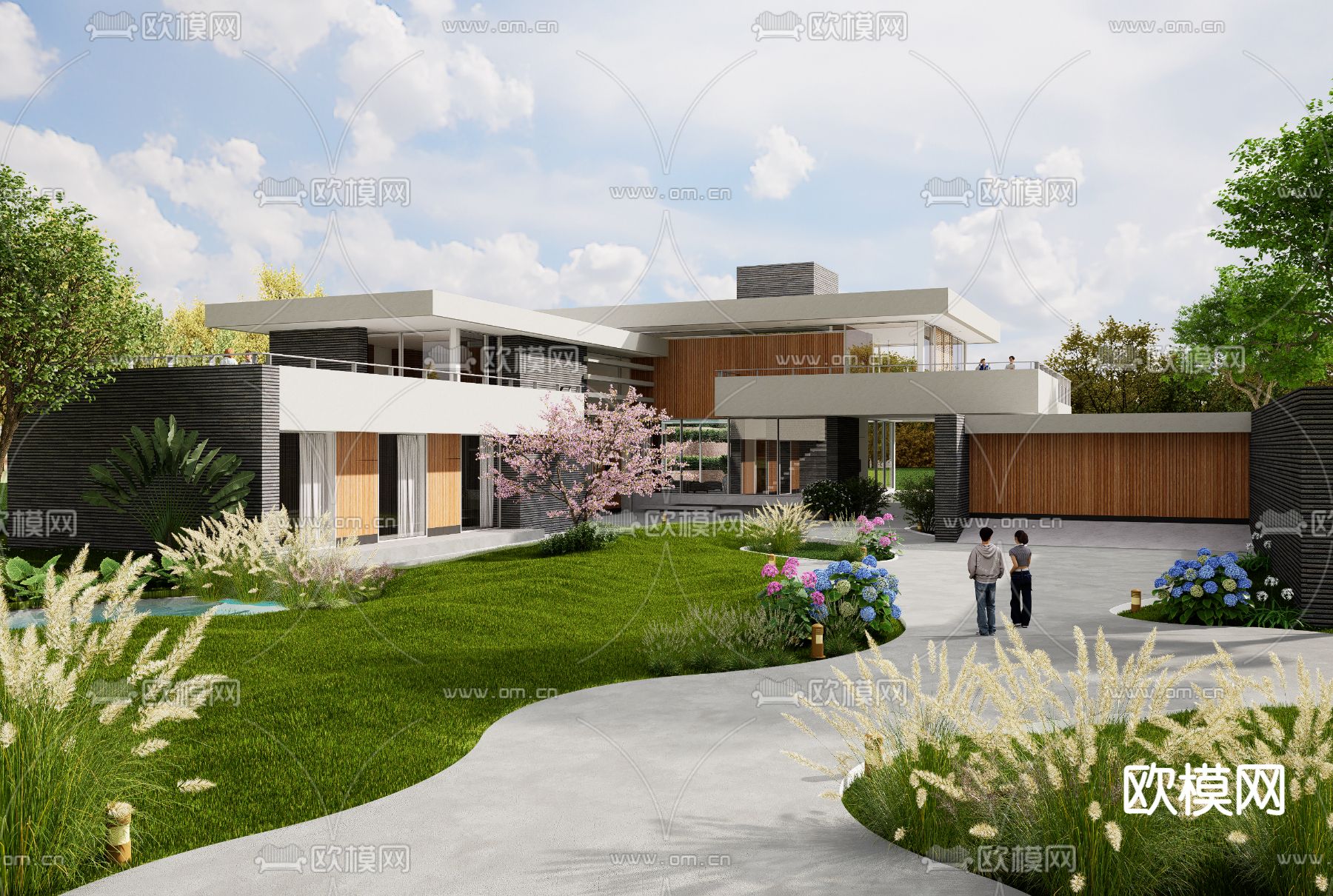 现代独栋别墅su模型下载（渲染图2）