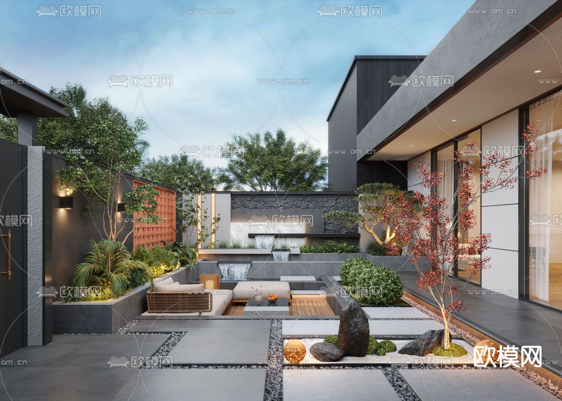 现代庭院景观 别墅花园3d模型下载