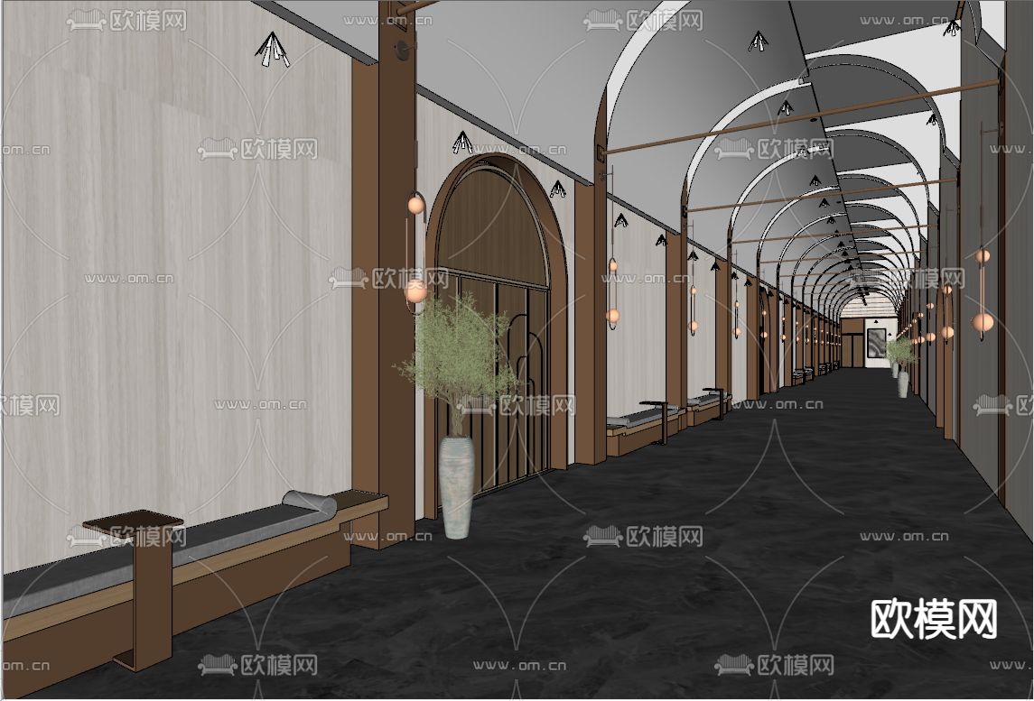 酒店玄关过道 酒店通道su模型下载（渲染图2）
