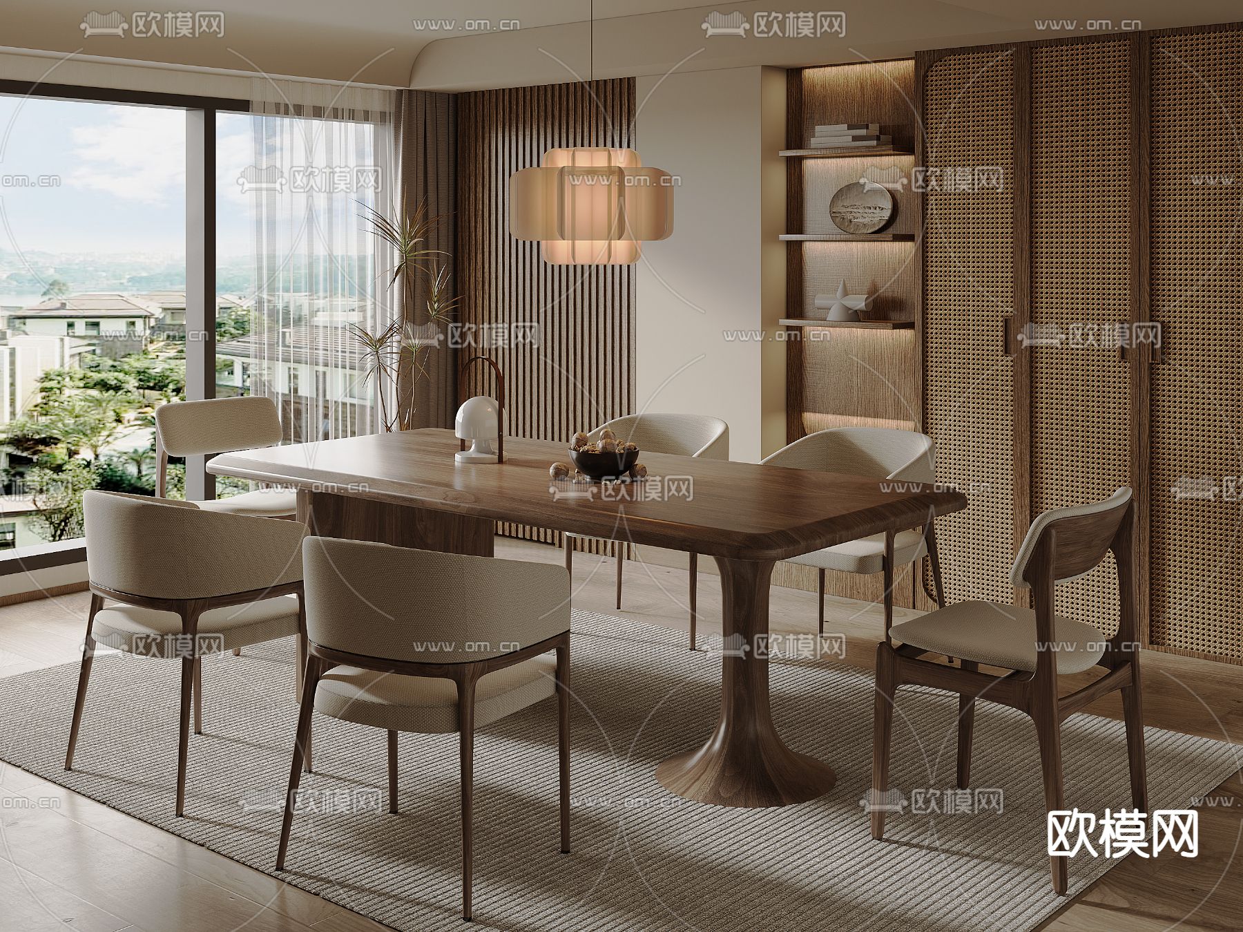 中古风餐桌椅3d模型下载（渲染图1）