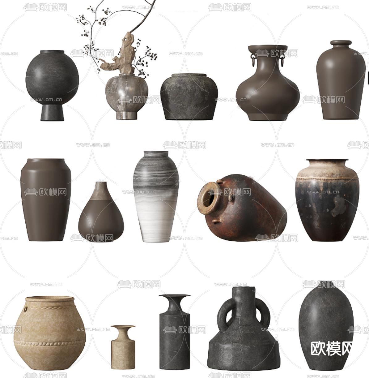 侘寂陶瓷 器皿摆件3d模型下载