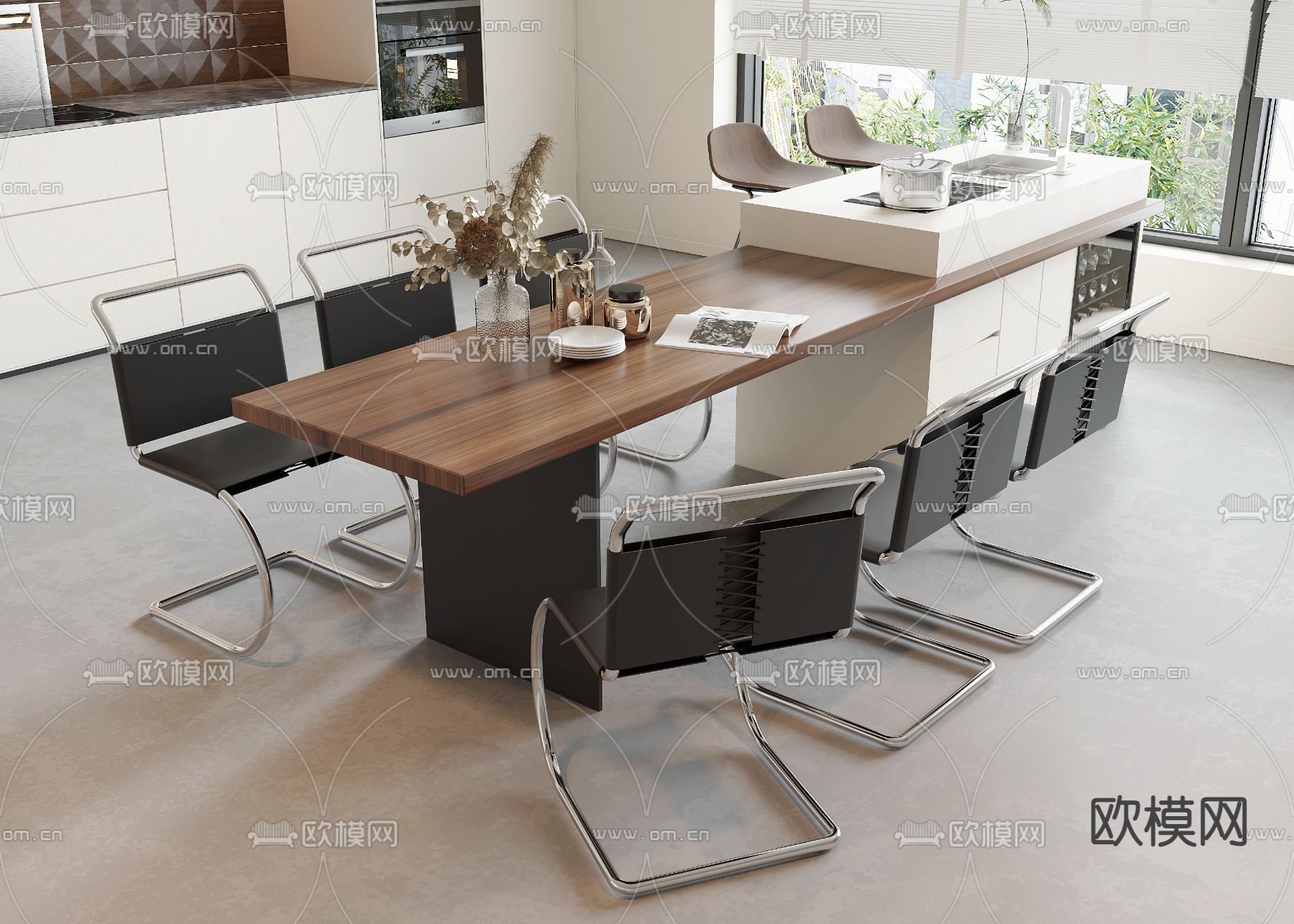 中岛餐桌椅3d模型下载