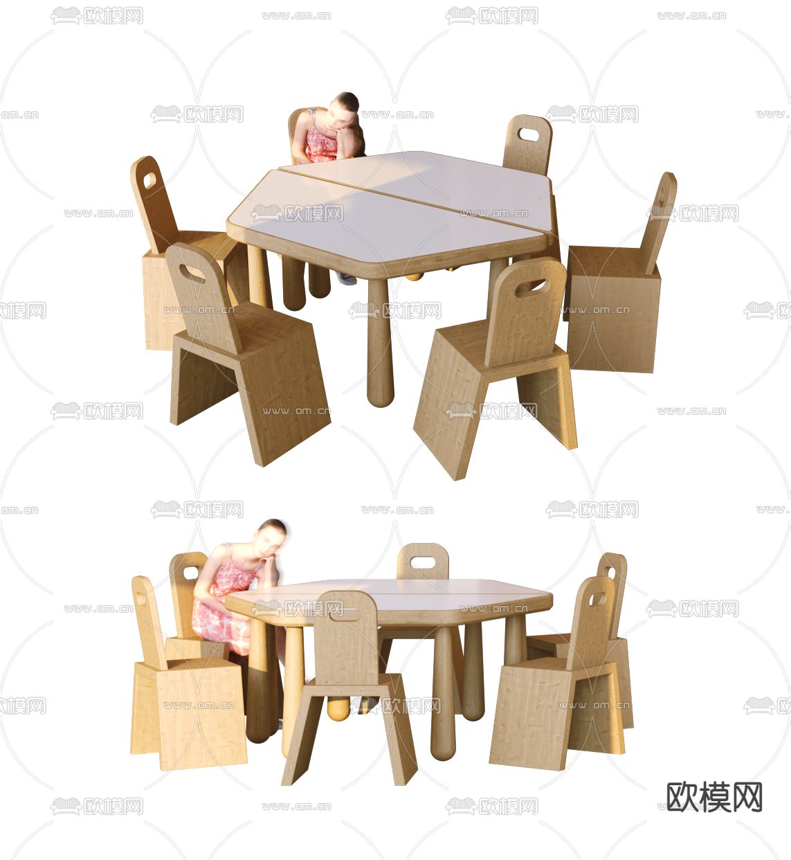 儿童桌椅 游戏桌椅3d模型下载