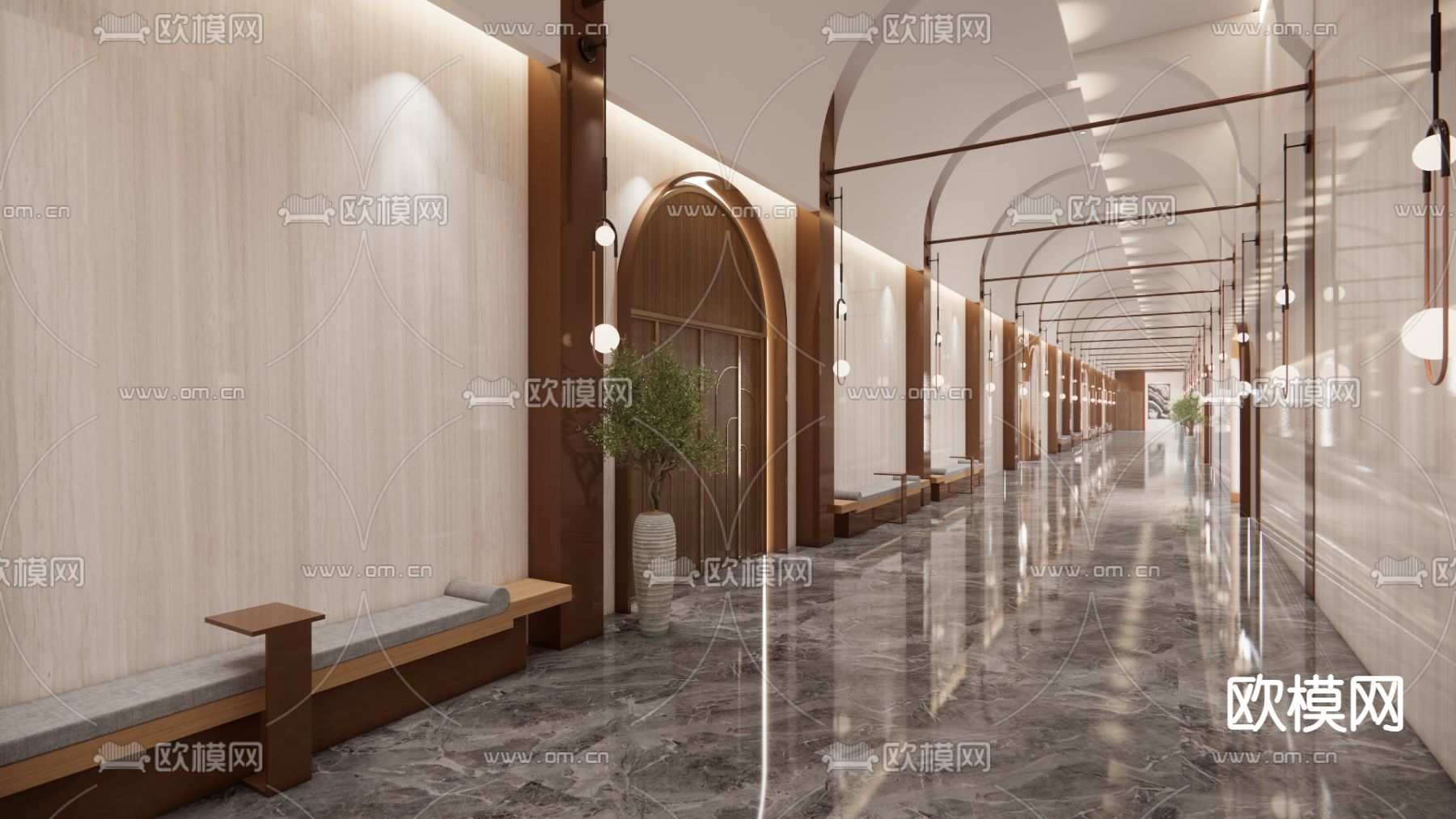 酒店玄关过道 酒店通道su模型下载（渲染图6）