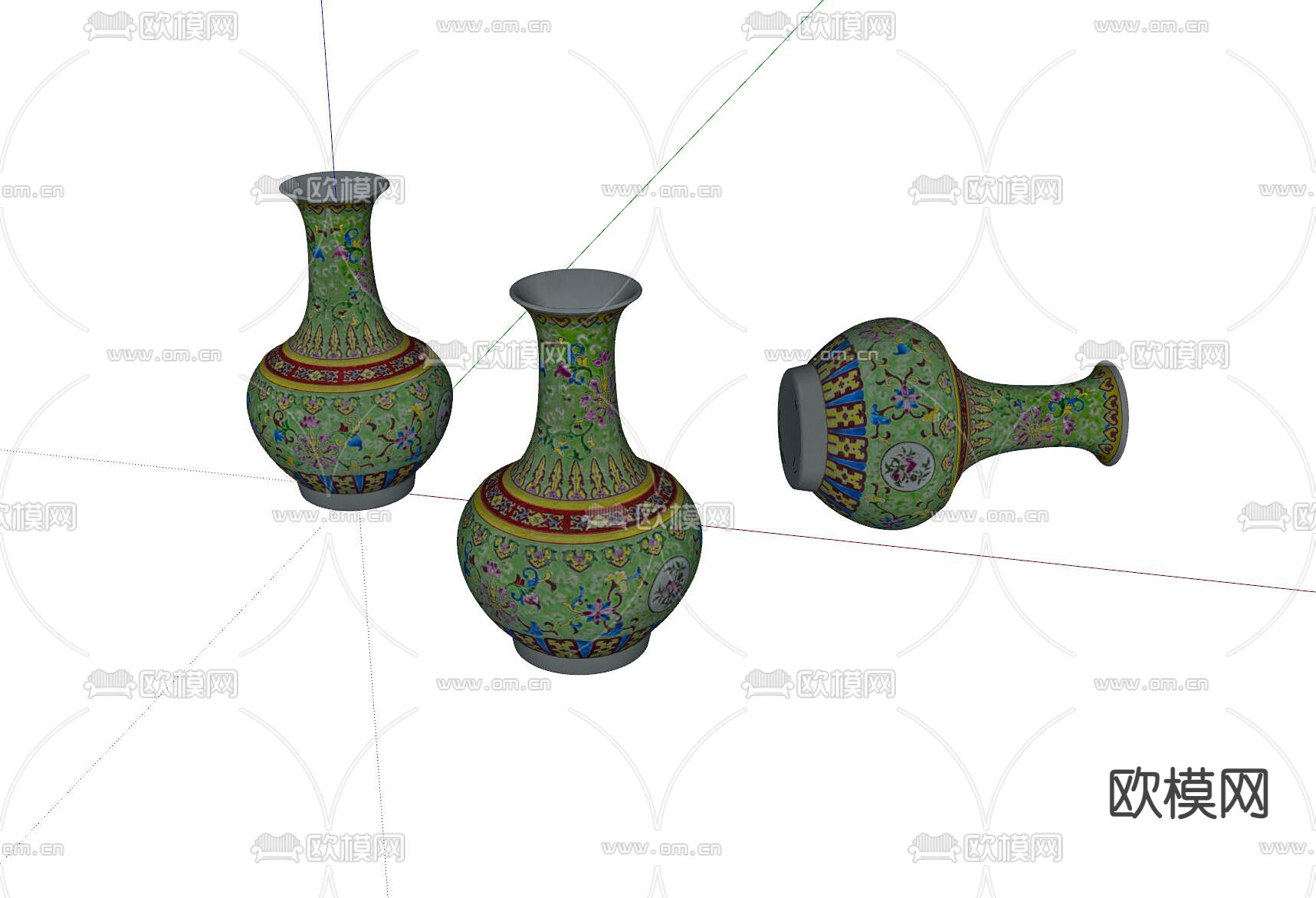 中式陶瓷花瓶 瓷器su模型下载（渲染图1）