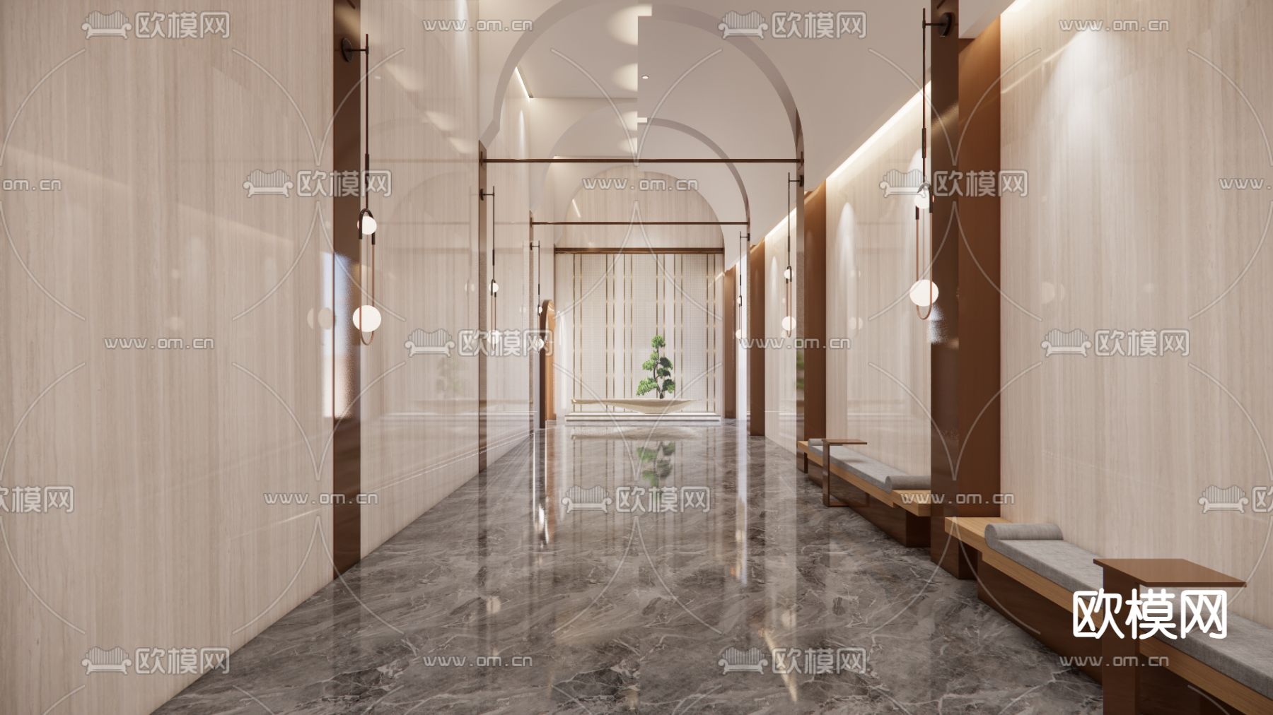 酒店玄关过道 酒店通道su模型下载（渲染图4）