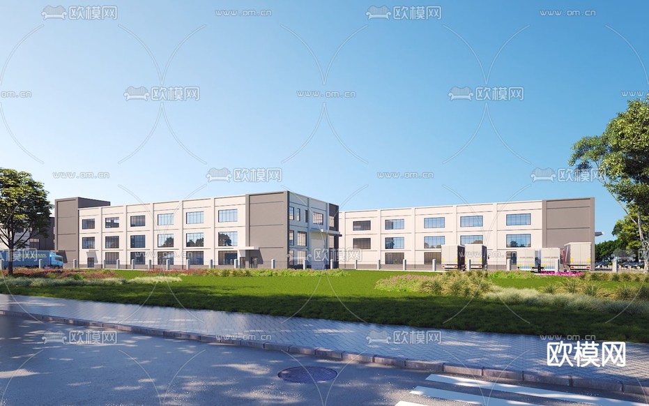 现代产业园 工业园 厂房外观3d模型下载
