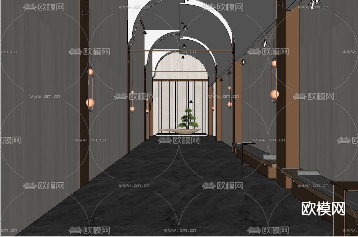 酒店玄关过道 酒店通道su模型下载（渲染图3）