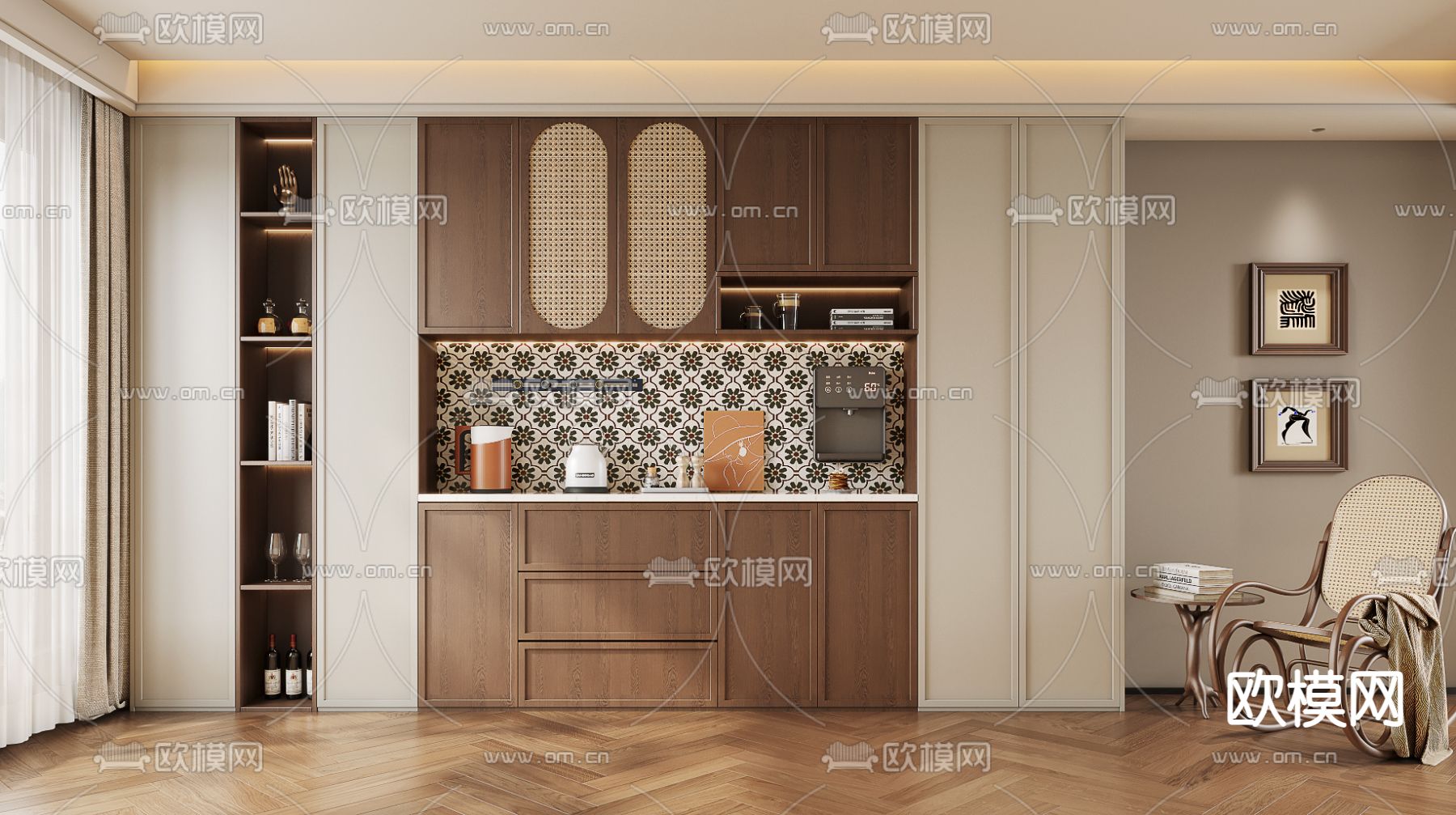 中古风酒柜 餐边柜3d模型下载
