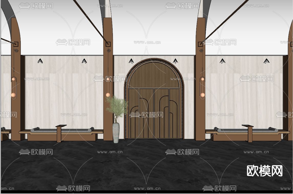 酒店玄关过道 酒店通道su模型下载（渲染图7）