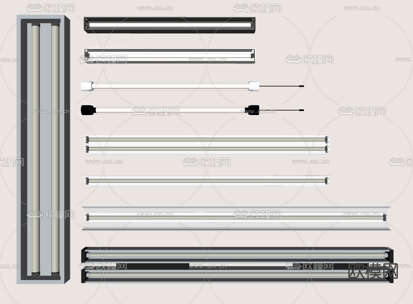 工业风LED日光灯 长条线性灯su模型下载（渲染图1）