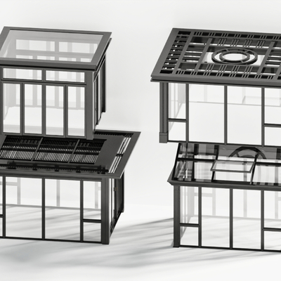  现代阳光房 玻璃房su模型 