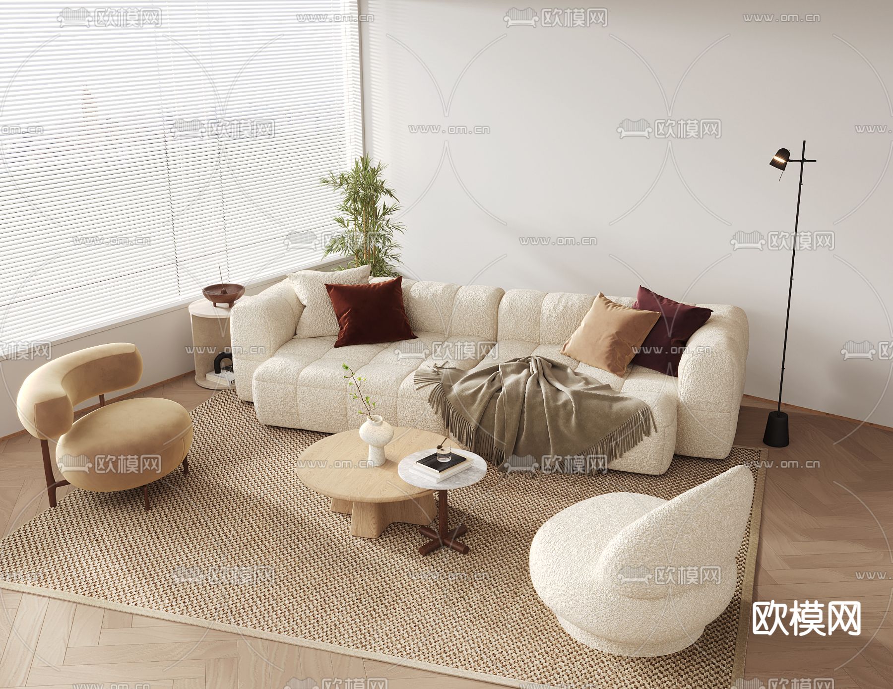 奶油风沙发 组合沙发3d模型下载