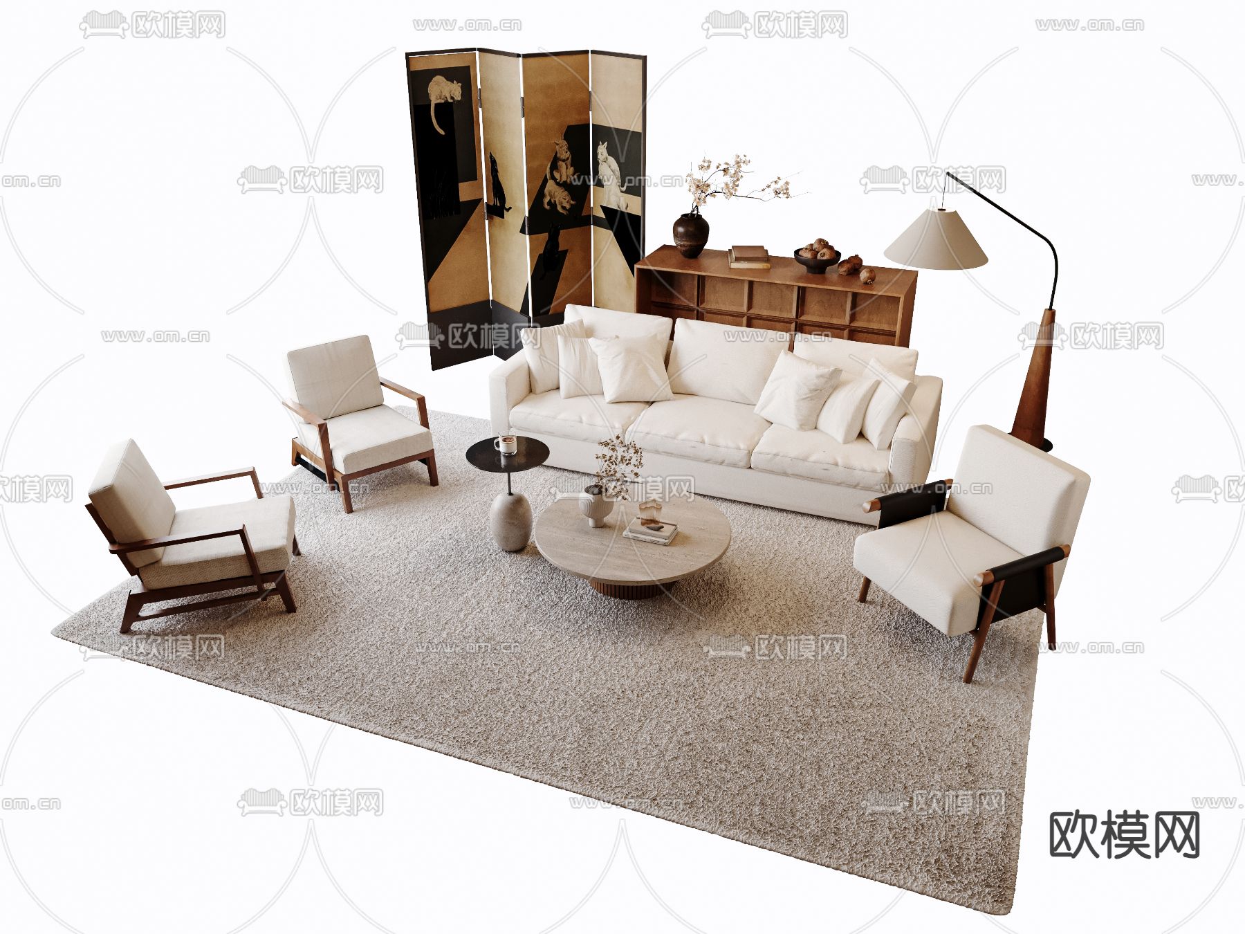 中古风组合沙发3d模型下载