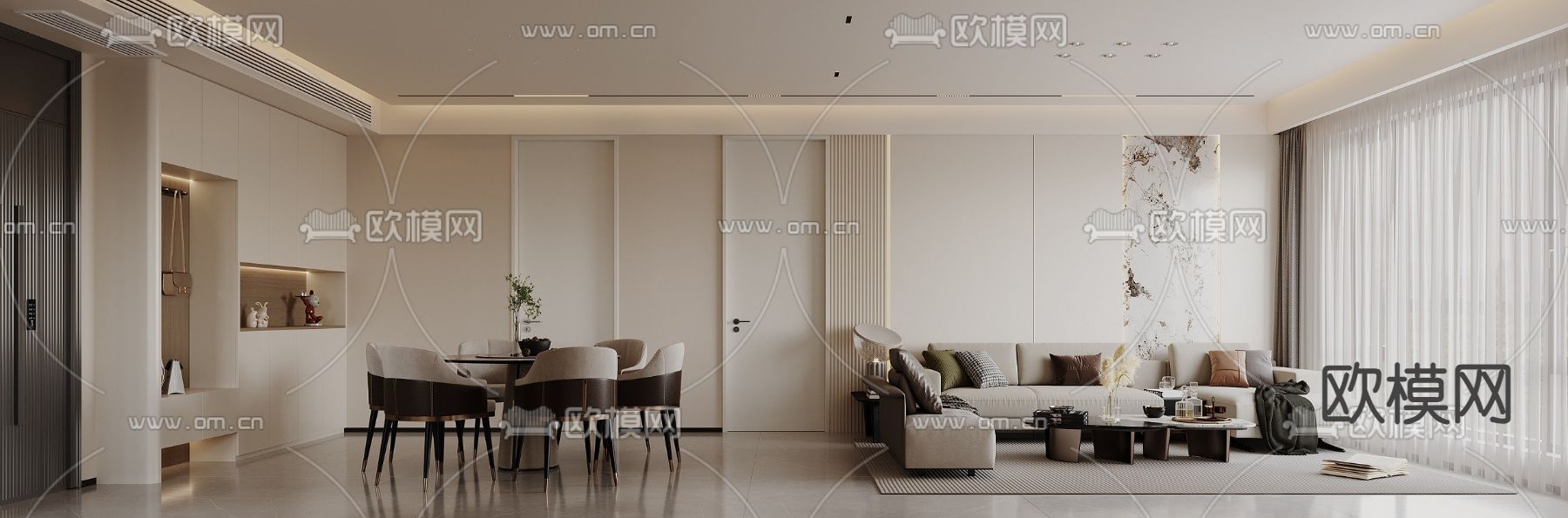 现代客餐厅3d模型下载（渲染图2）