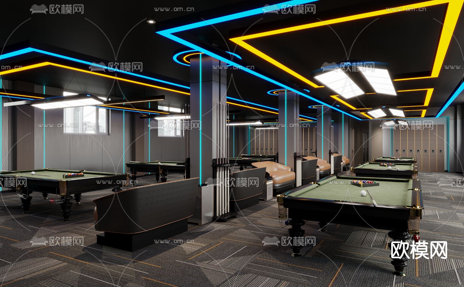 现代台球厅 台球室3d模型下载（渲染图3）
