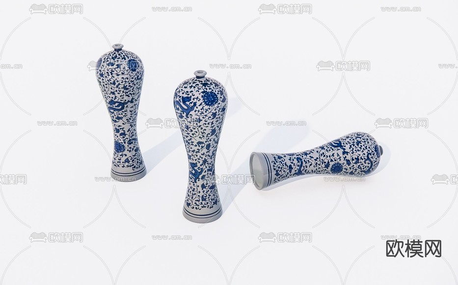 中式青花瓷瓶 瓷器su模型下载(渲染图2)