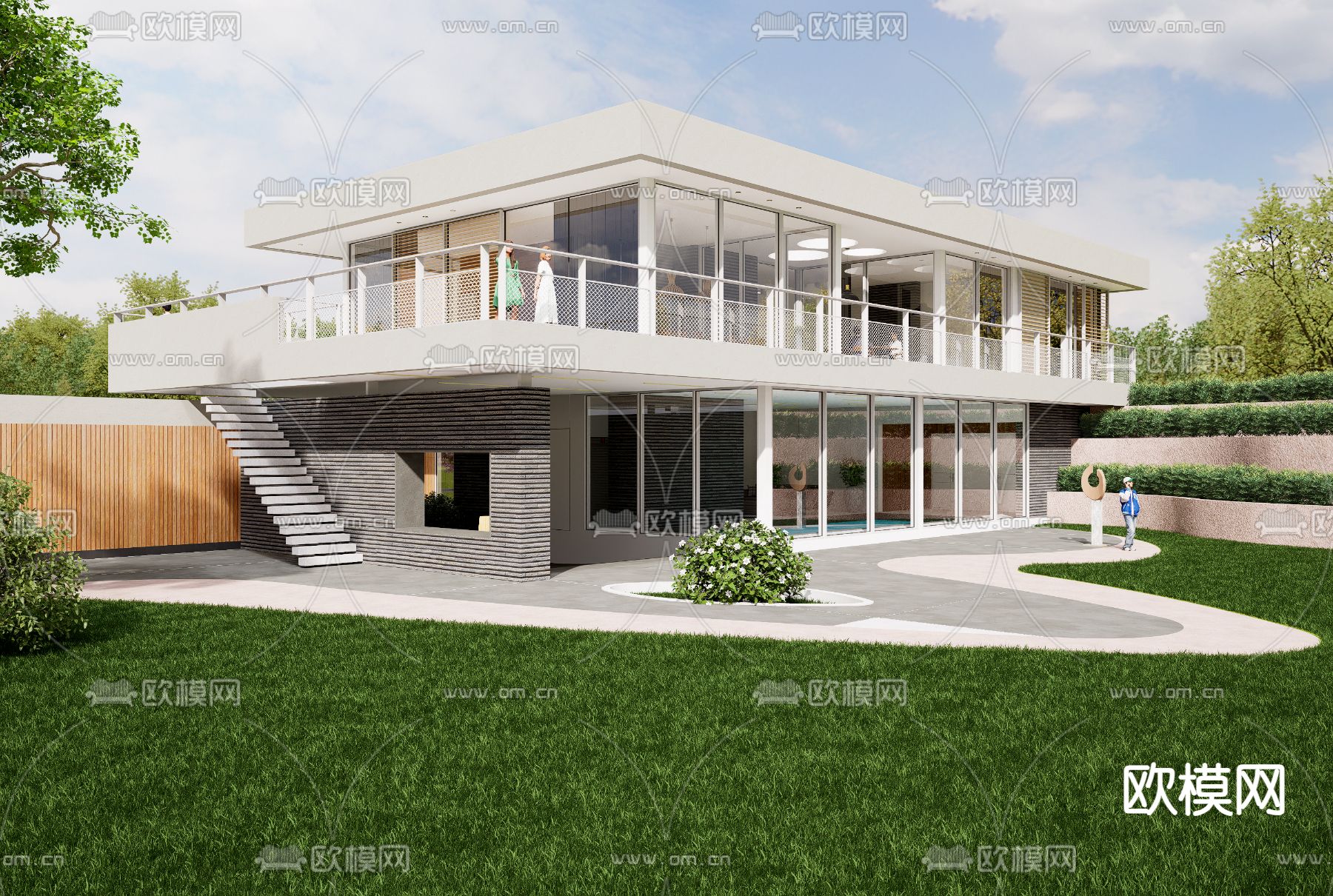 现代独栋别墅su模型下载（渲染图3）