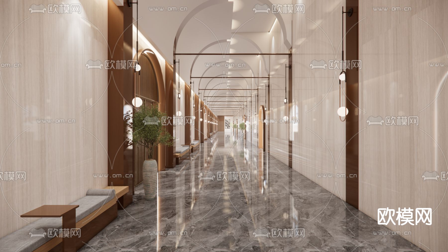 酒店玄关过道 酒店通道su模型下载（渲染图1）