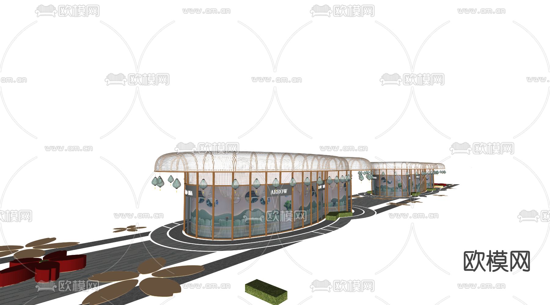 现代曲线商铺su模型