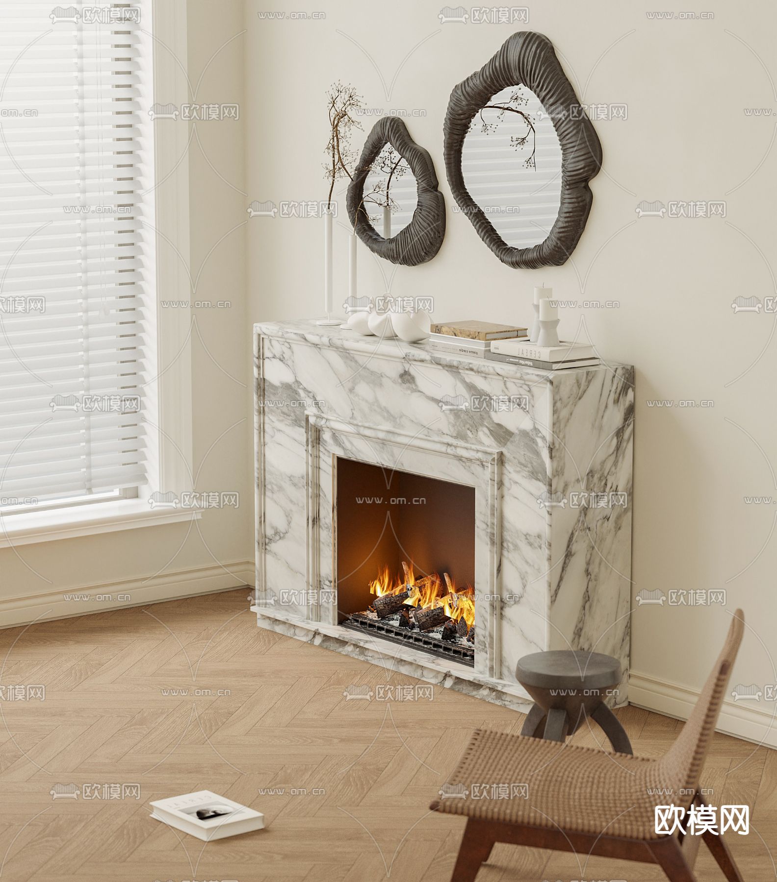 法式壁炉su模型下载（渲染图2）