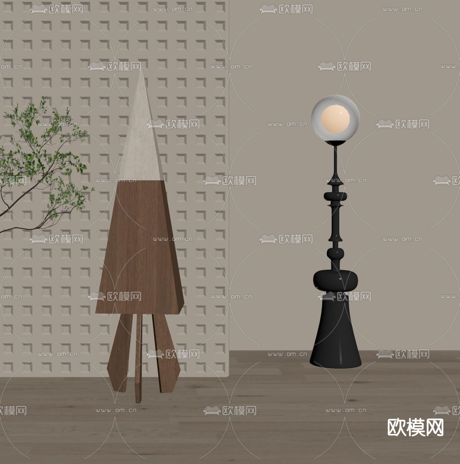 侘寂落地灯su模型下载（渲染图1）