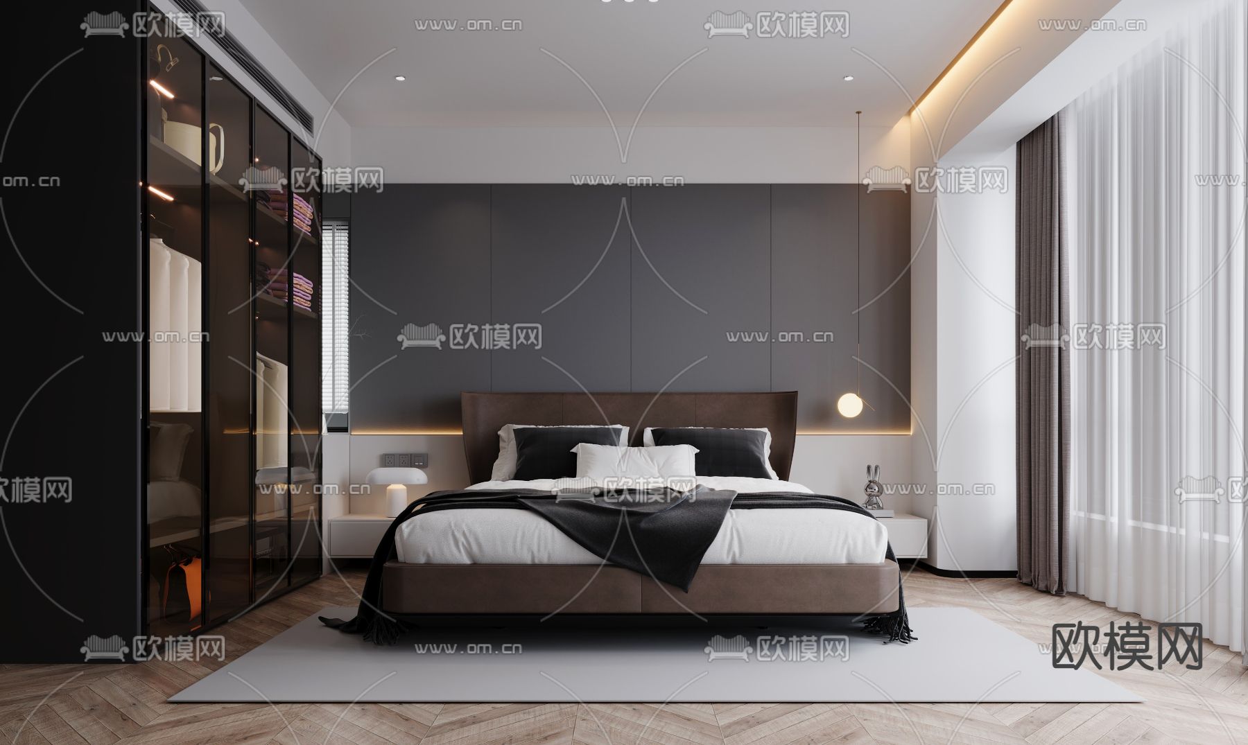 暗黑风卧室 主卧 主人房3d模型下载（渲染图1）