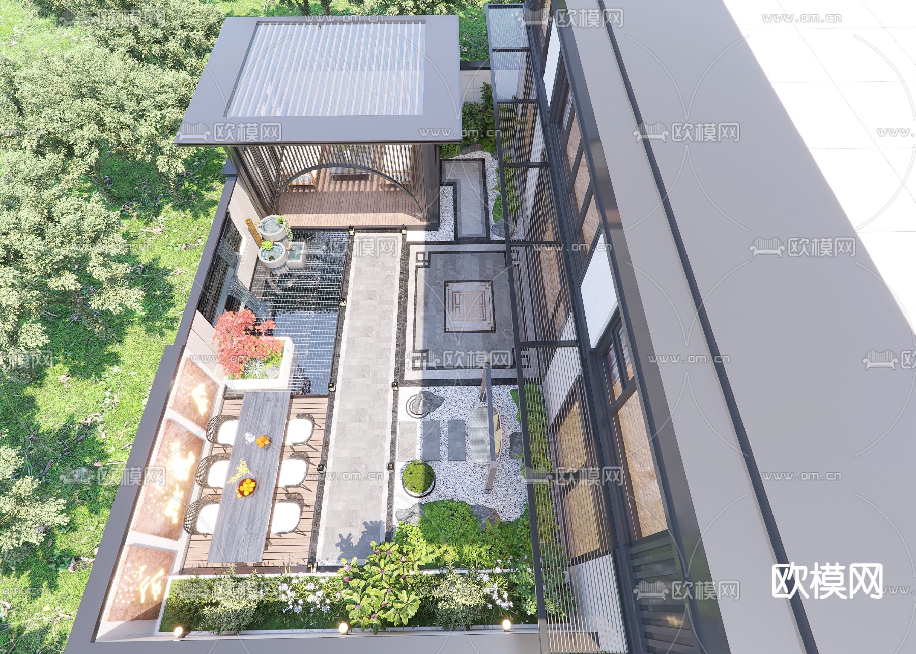 别墅花园 庭院景观3d模型下载（渲染图2）