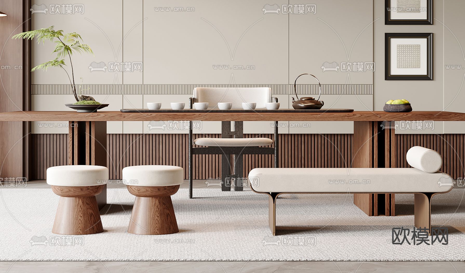 新中式茶桌3d模型下载