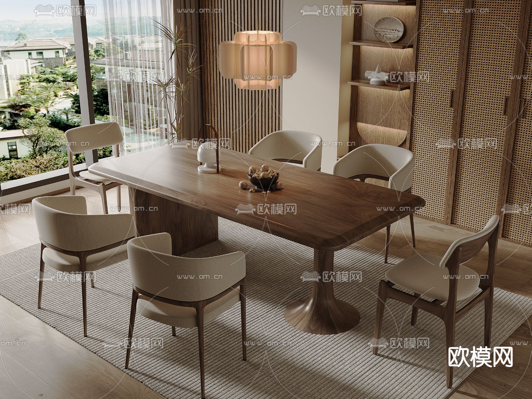 中古风餐桌椅3d模型下载（渲染图2）
