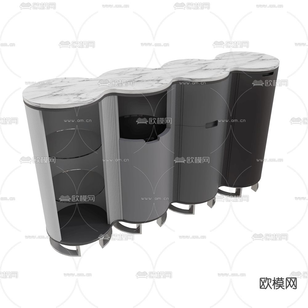 2K1M 高级灰端景柜 玄关柜 边柜3d模型下载（渲染图2）
