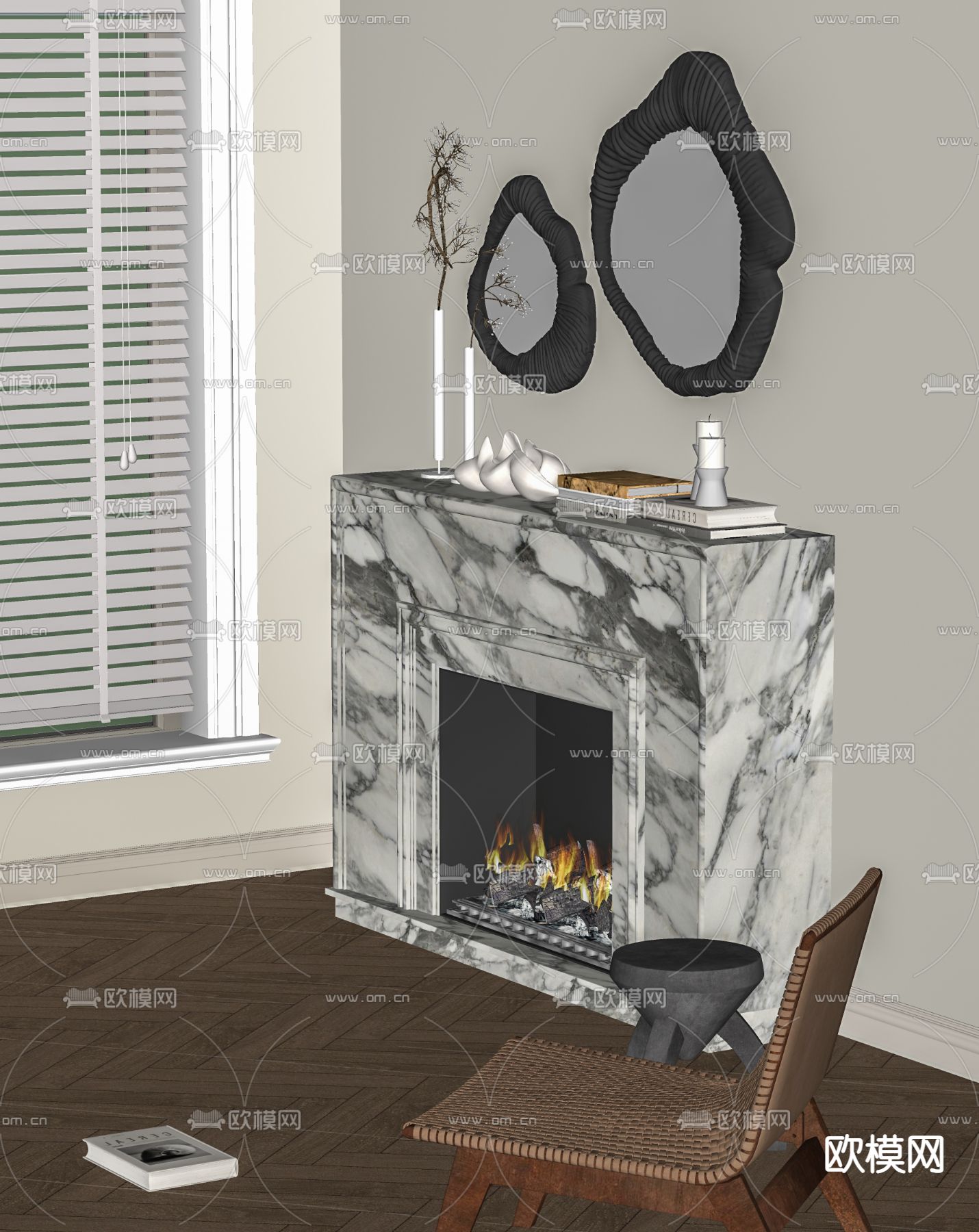 法式壁炉su模型下载（渲染图1）
