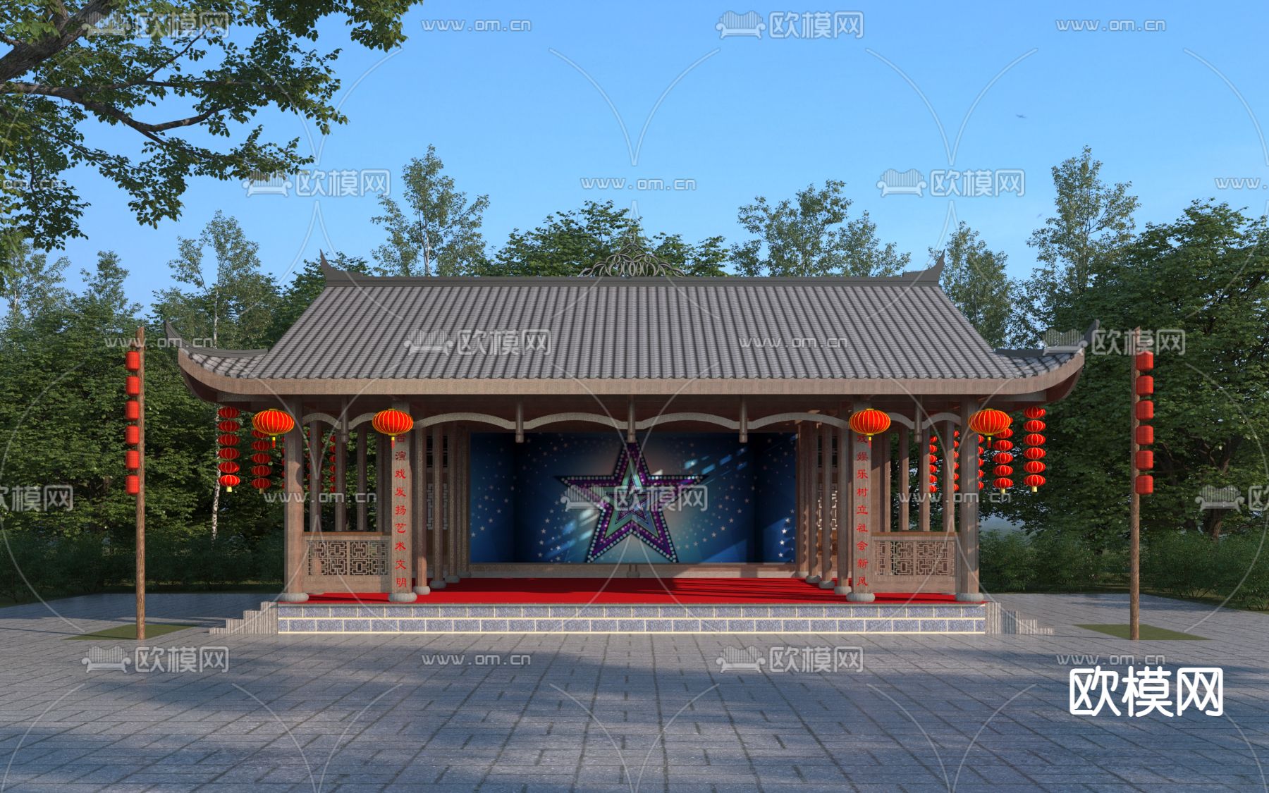 新中式舞台3d模型下载