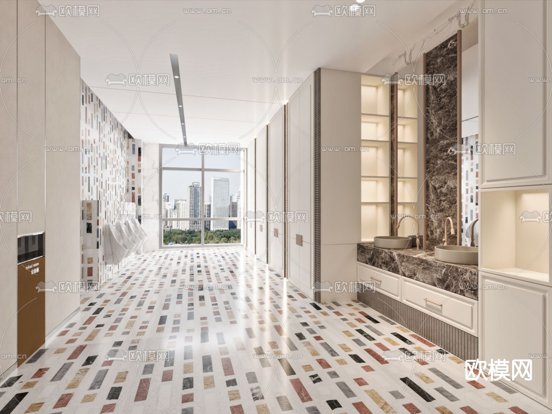 现代公共卫生间su模型下载（渲染图2）