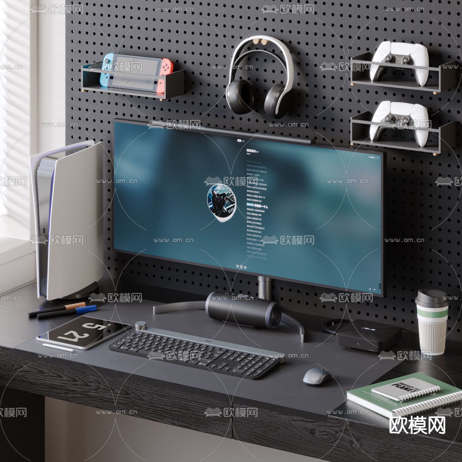 电脑 洞洞板 显示器 PS5 键盘 鼠标 游戏机3d模型下载