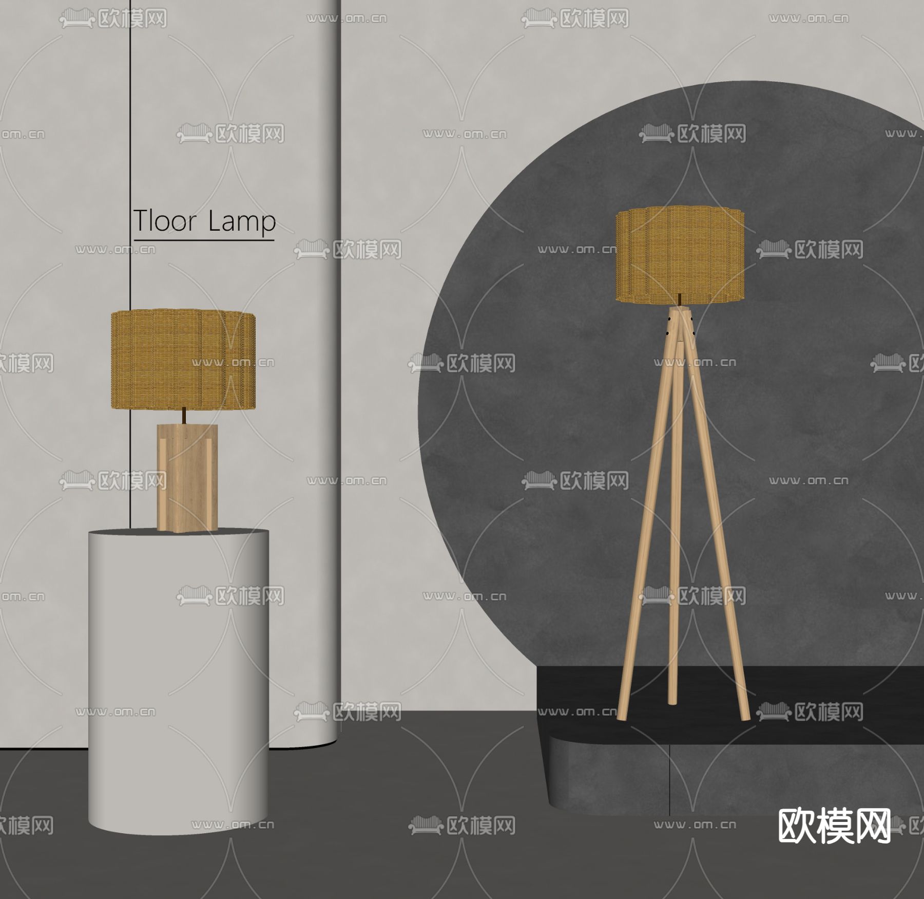 侘寂风落地灯 台灯su模型