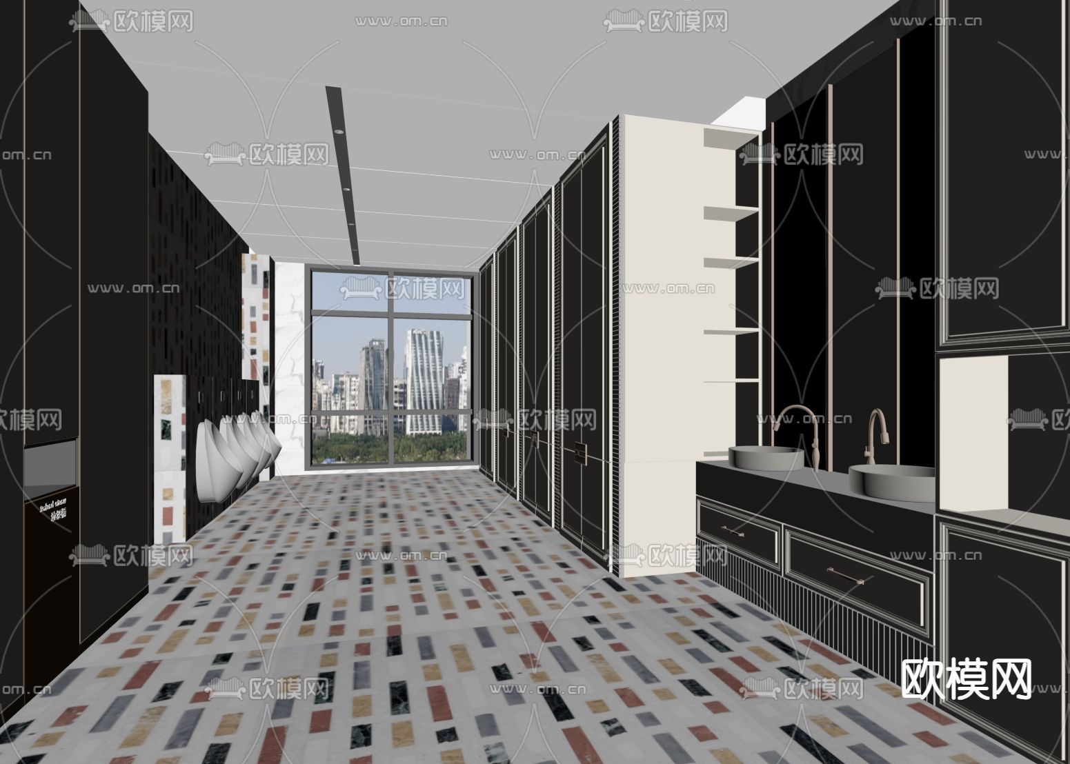 现代公共卫生间su模型下载（渲染图1）
