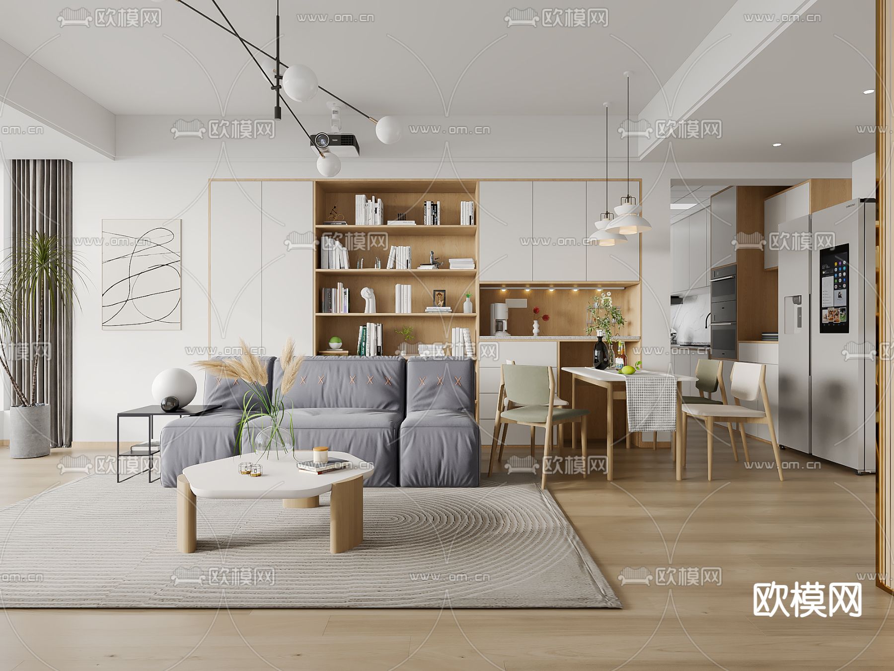 北欧客餐厅3d模型下载（渲染图1）